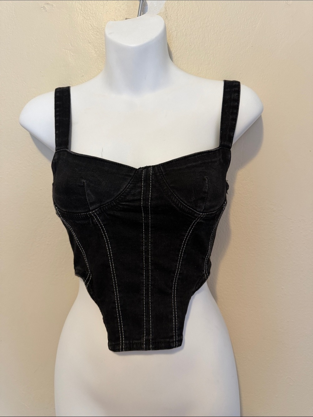 Zara Black Denim Corset Tank with Front Zip